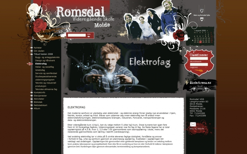 Skolens nettside anno 2008